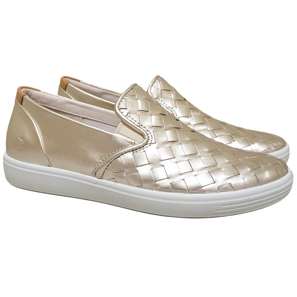 Ecco Women Woven Slip On Sneakers Soft 7 Size EU 37 US 6 Pure White Gold